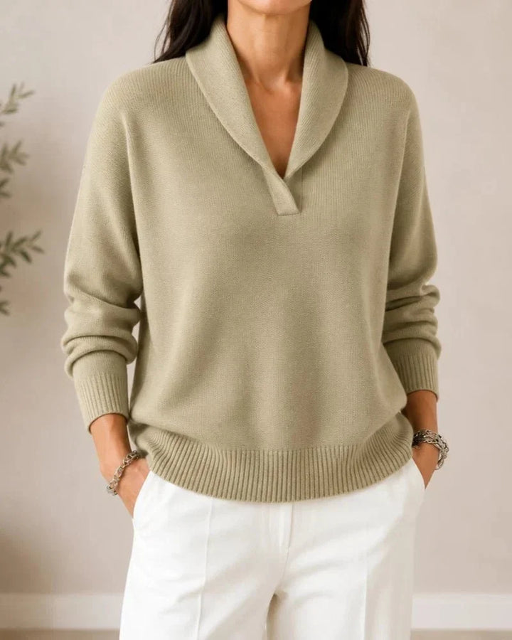 Soft V-Neck Sweater with Cowl Collar