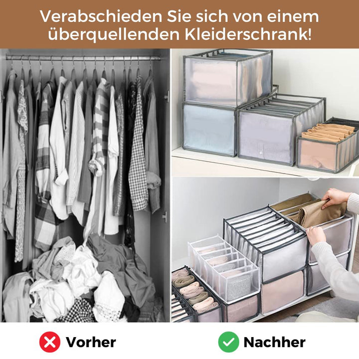 Wardrobe organizer bags for folded, crease-free clothes in drawers and wardrobes