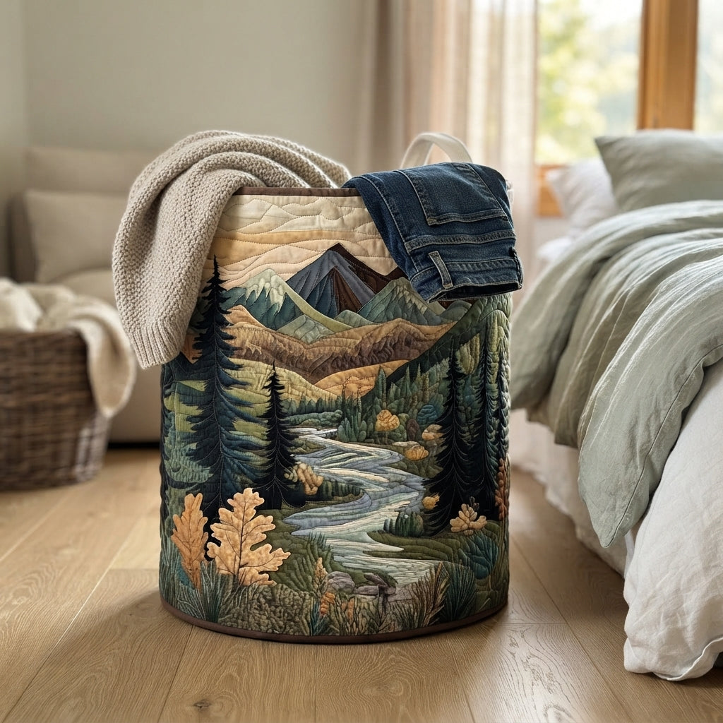 Quilted fabric laundry basket with handles, freestanding, 3 sizes