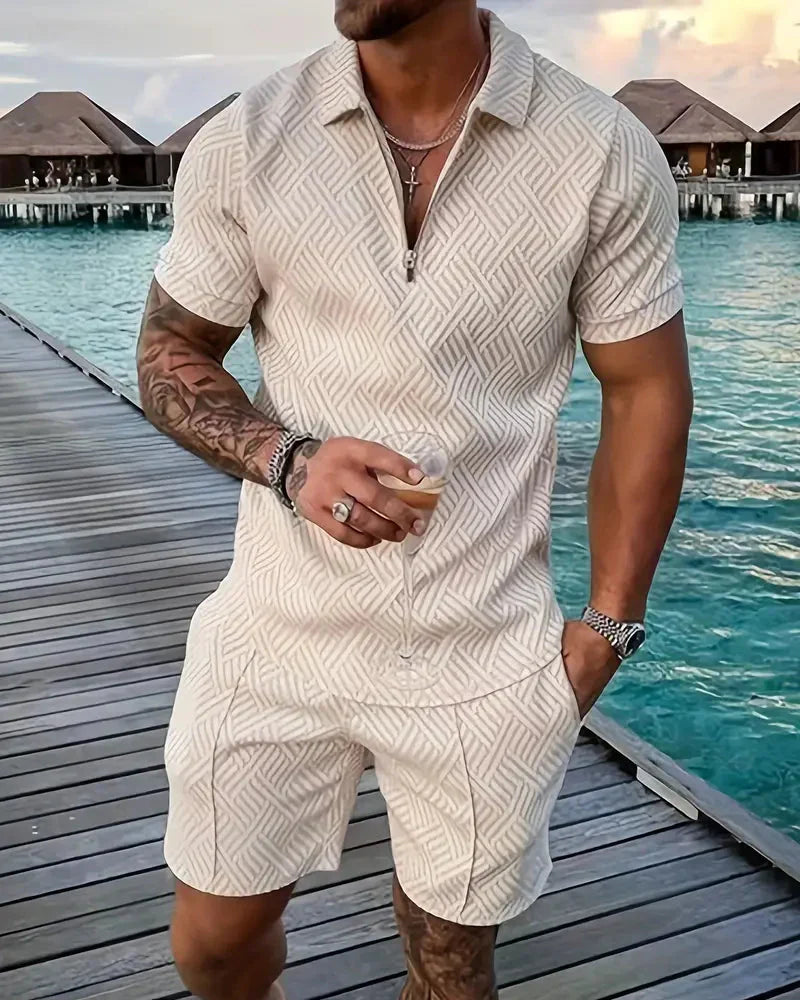 Casual Zipper Collar Summer Tracksuit Outfit