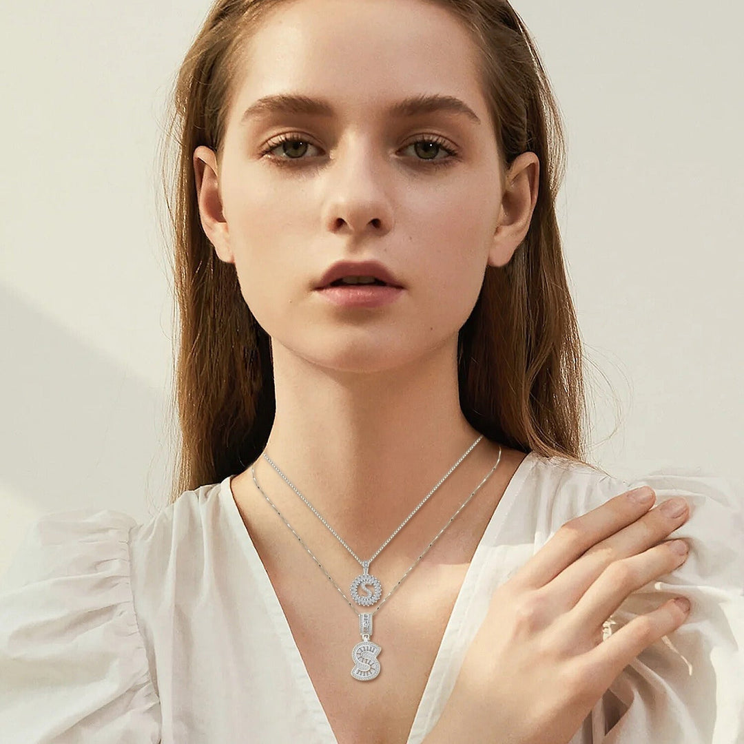 Elegant white gold initial necklace with pavé stones