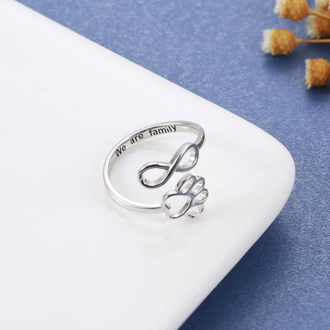 Handmade Paw & Heart Ring – Adjustable Sterling Silver