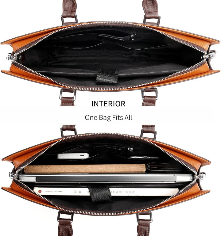 Genuine leather multi-compartment business laptop bag for professionals