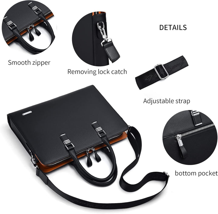 Genuine leather multi-compartment business laptop bag for professionals