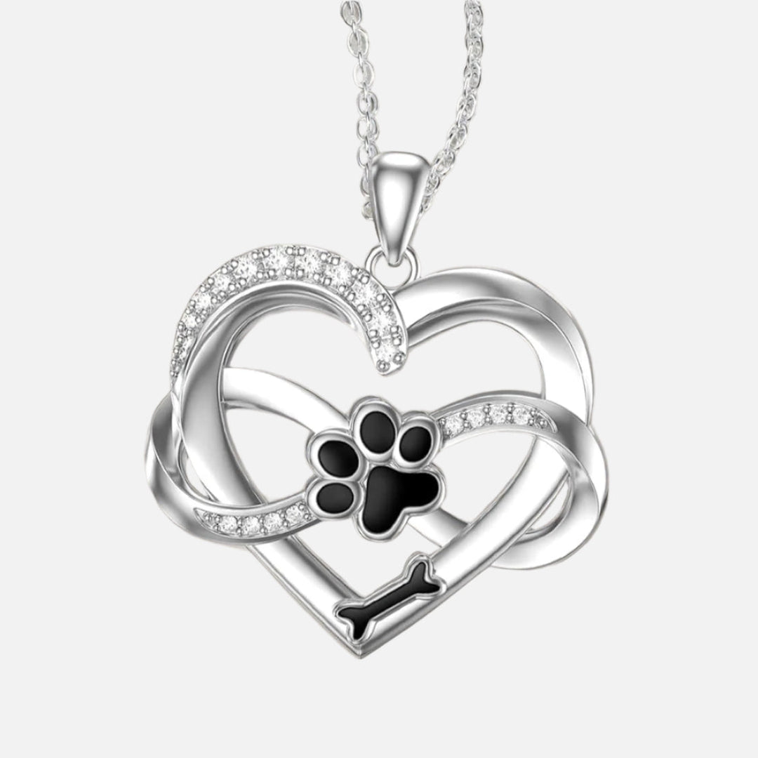 Infinity Heart & Paw Pendant in Sterling Silver with Zirconia