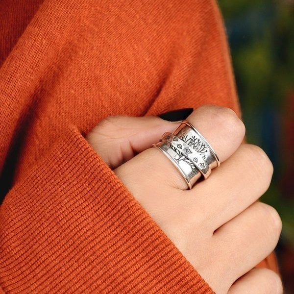 Gold Tree of Life Ring with Delicate Cubic Zirconia Details