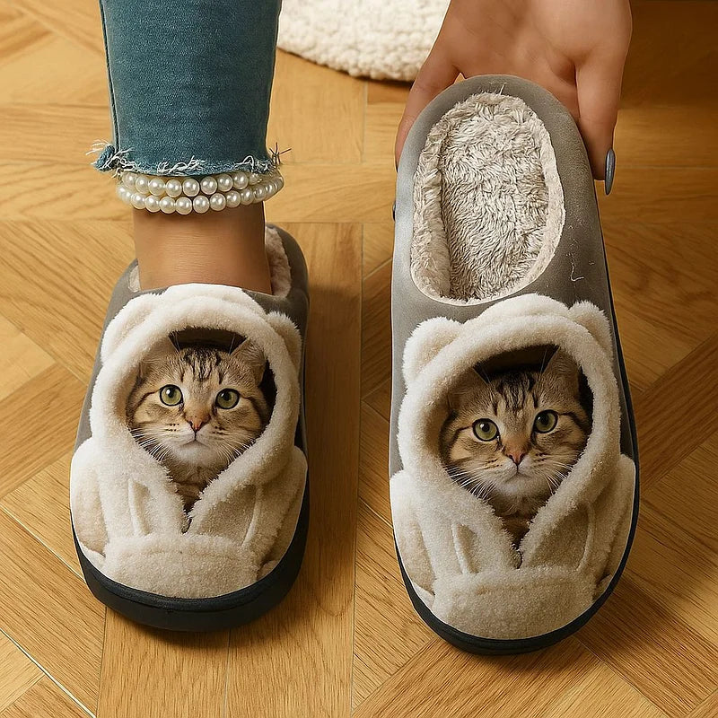 Cozy Slip-On Slippers with 3D Cat Face