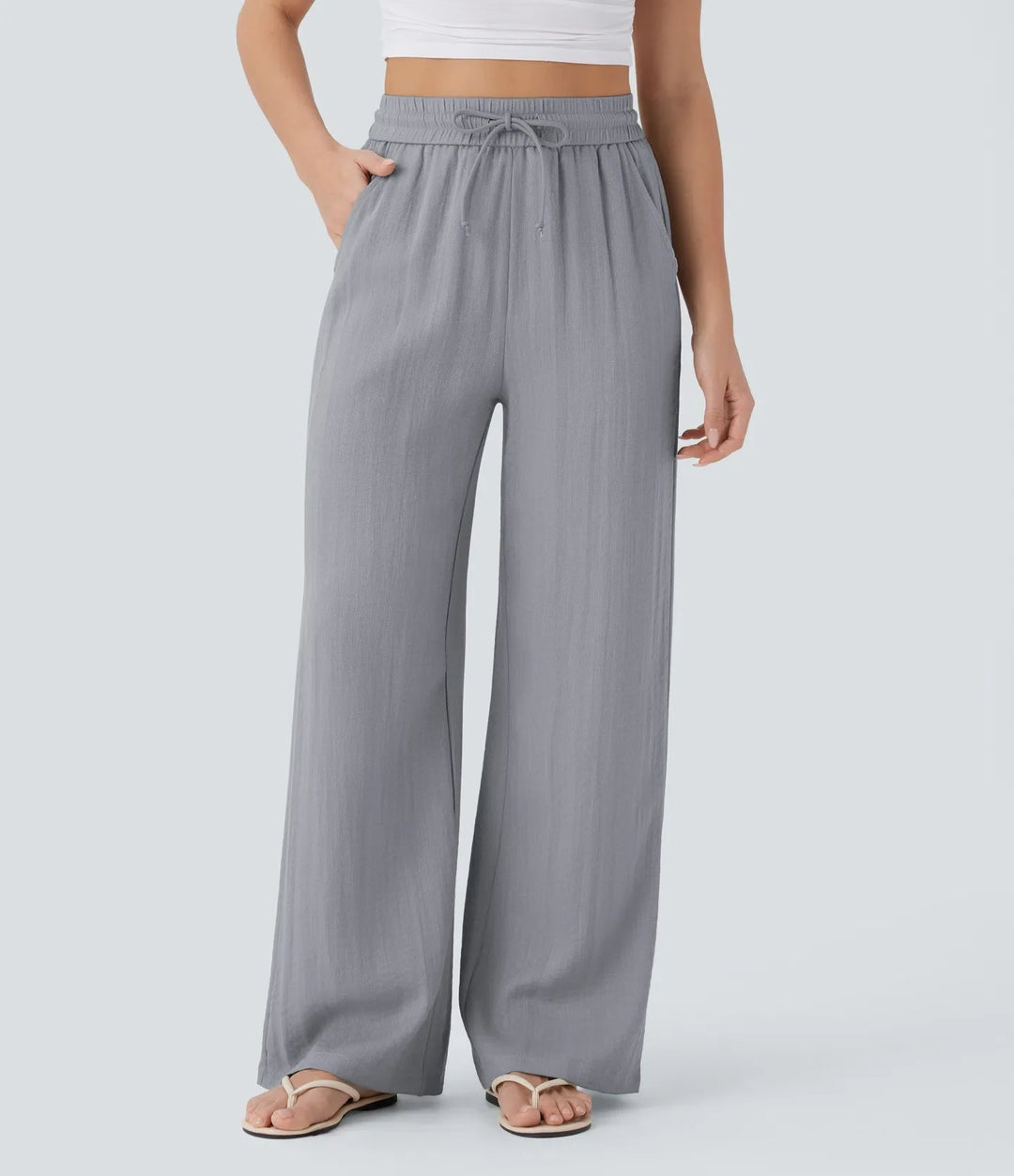 High-Rise Wide Leg Linen Pants for Women