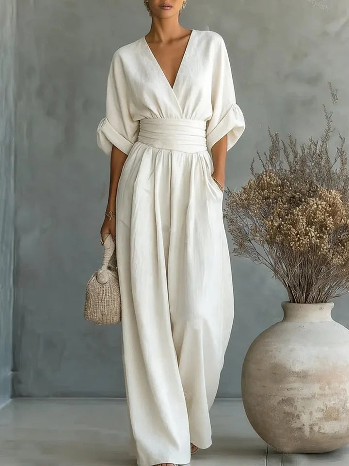 Elegant Women's Jumpsuit with Wide Leg, V-Neck and Flowing Cut