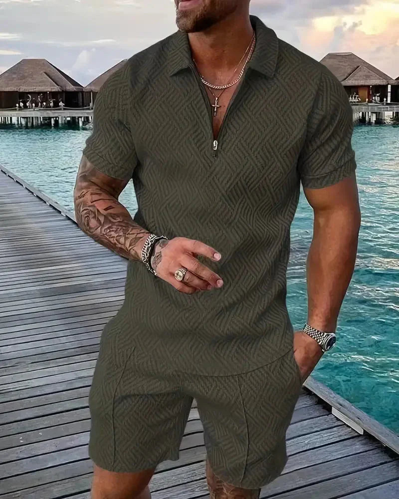 Casual Zipper Collar Summer Tracksuit Outfit