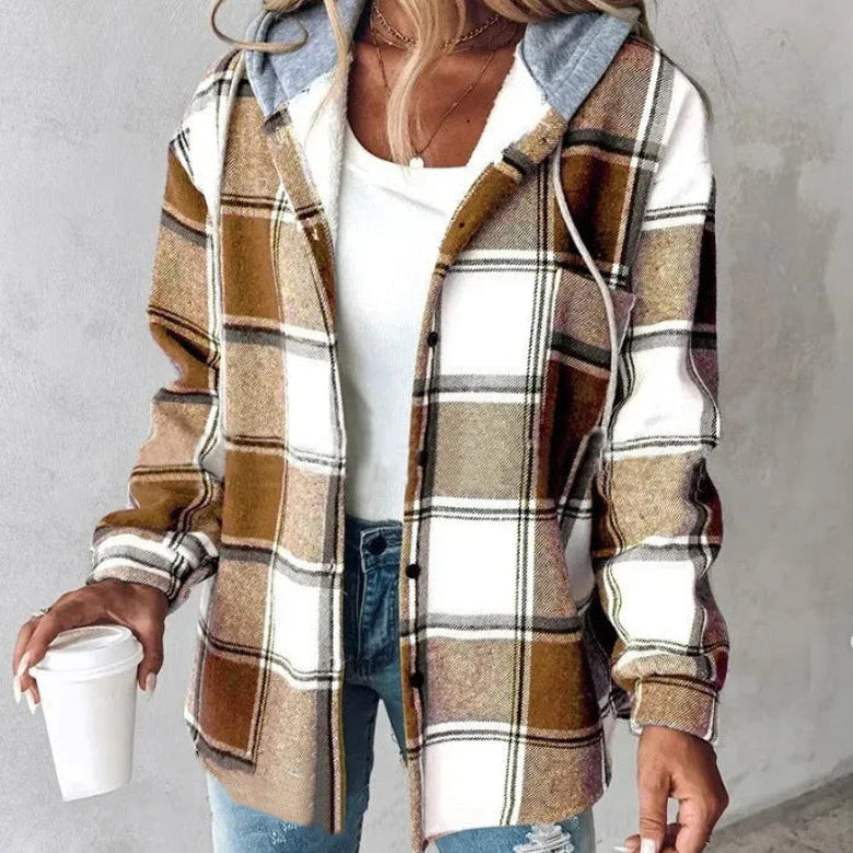 Women's Checked Hooded Coat