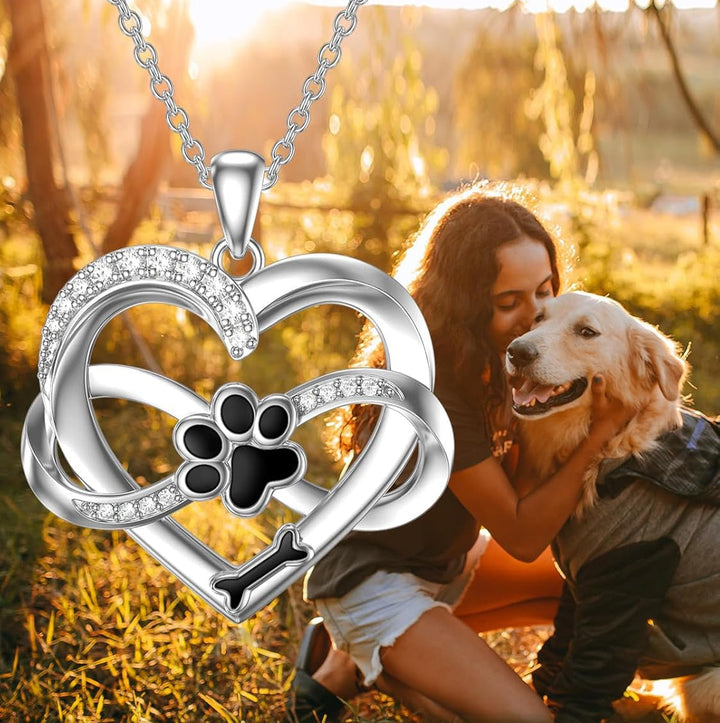 Infinity Heart & Paw Pendant in Sterling Silver with Zirconia