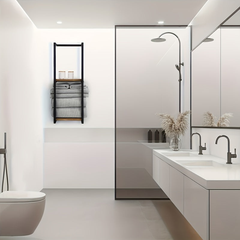 Industrial Towel Rail with Shelves – Elegant and Functional Wall-Mounted Furniture