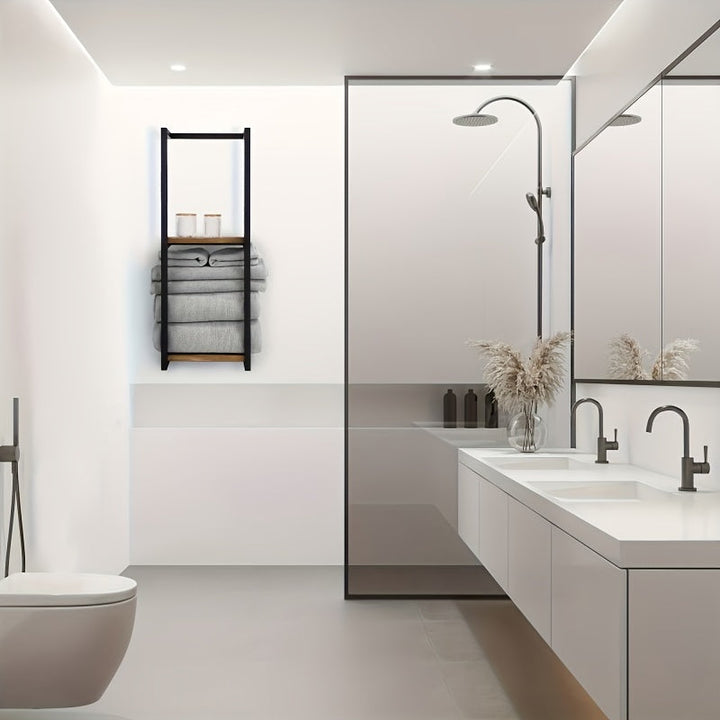 Industrial Towel Rail with Shelves – Elegant and Functional Wall-Mounted Furniture