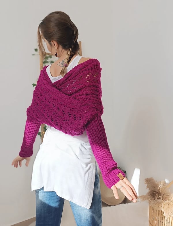 Wrap scarf with double sleeves - cozy knitted scarf with integrated sleeves