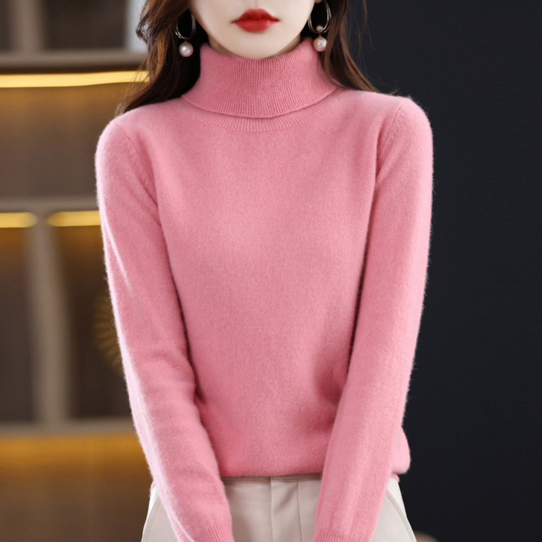 Women's 100% cashmere polo neck sweater – soft, regular fit