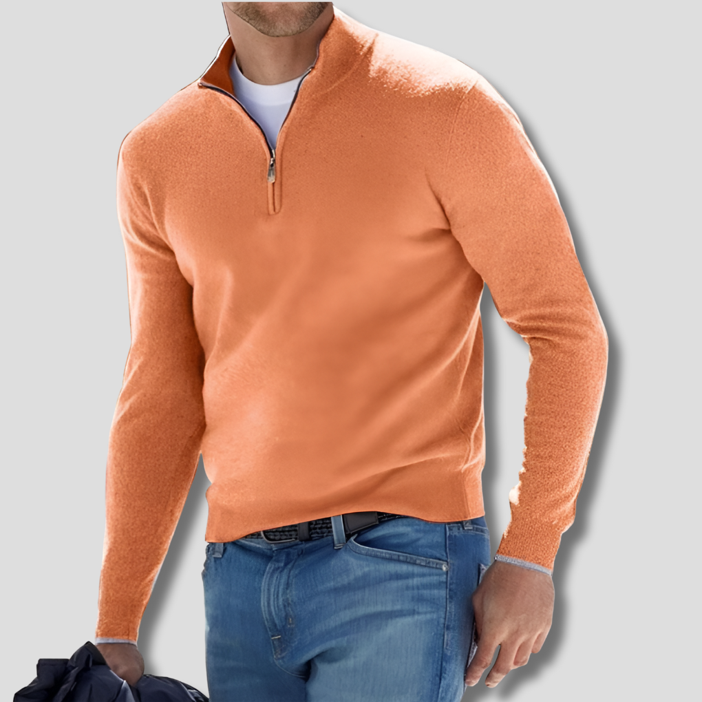 Men’s Cotton Knit Pullover with Zipper Collar