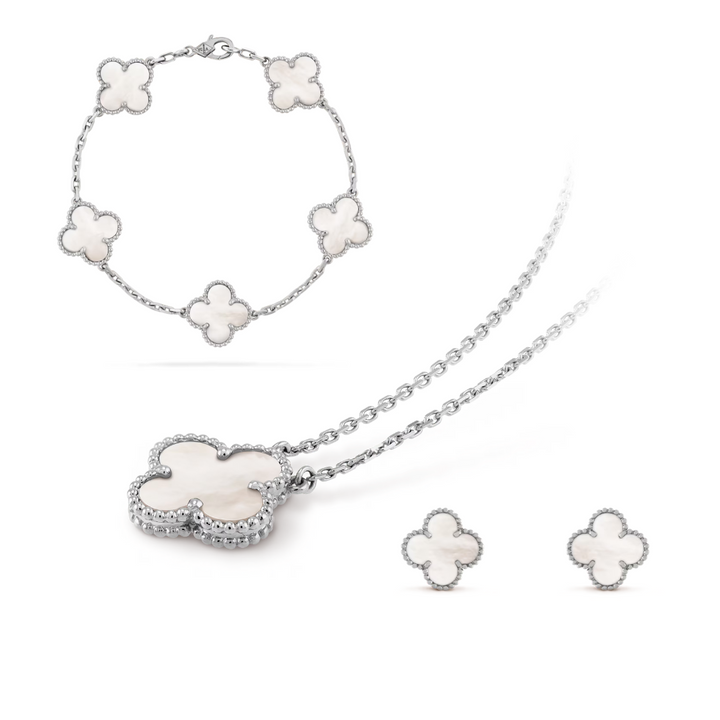 Celeste Clover Jewelry Set | Necklace, Bracelet and Earrings in Hypoallergenic Stainless Steel