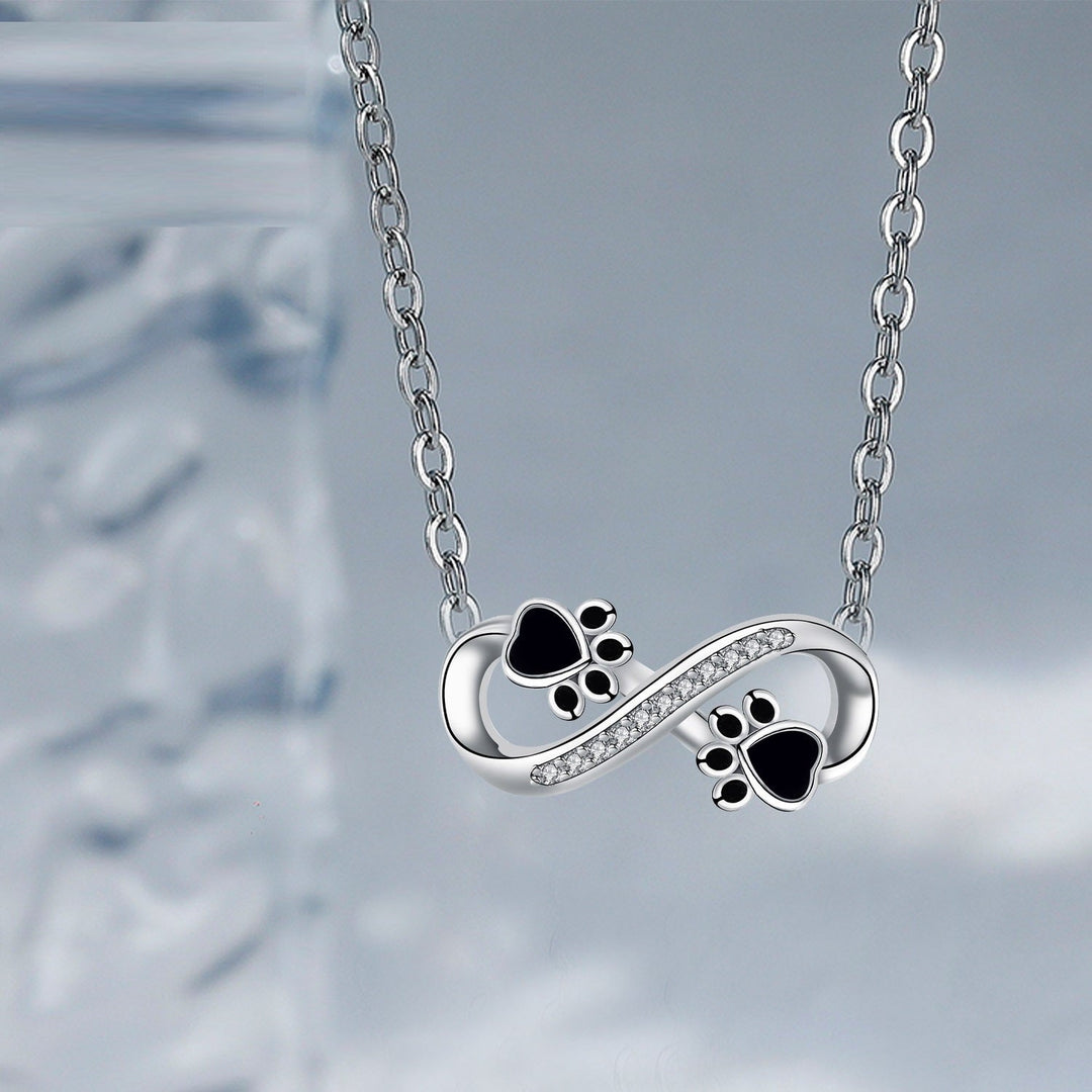 Infinity Paw Print Necklace with Cubic Zirconia