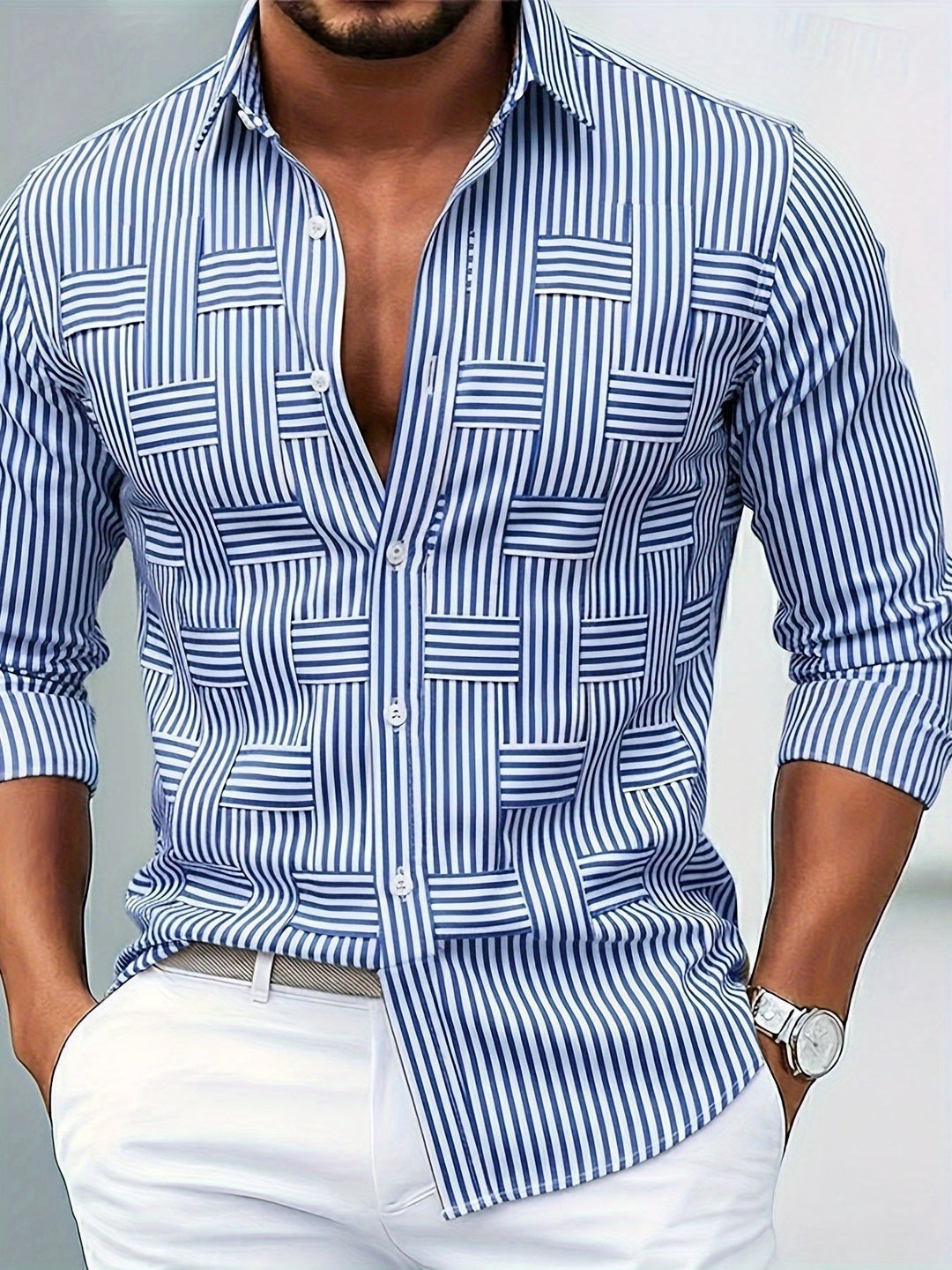 Men's Vintage Striped Long-Sleeved Shirt with Worn-In Look