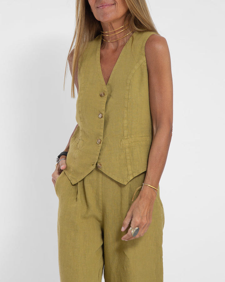 Linen 2-Piece Set with Wide-Leg Pants and Waistcoat – Alma