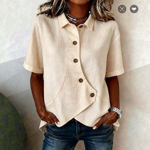 Summer Asymmetrical Shirt Solid-color Loose-fitting Lepal Tops Women's Clothing