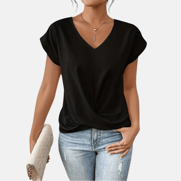 Women’s V-Neck Blouse with Draped Hem