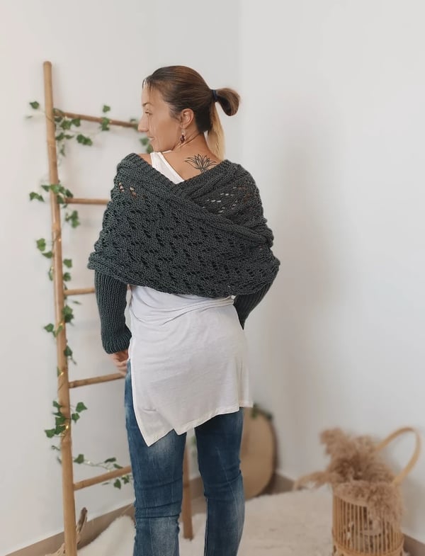 Wrap scarf with double sleeves - cozy knitted scarf with integrated sleeves