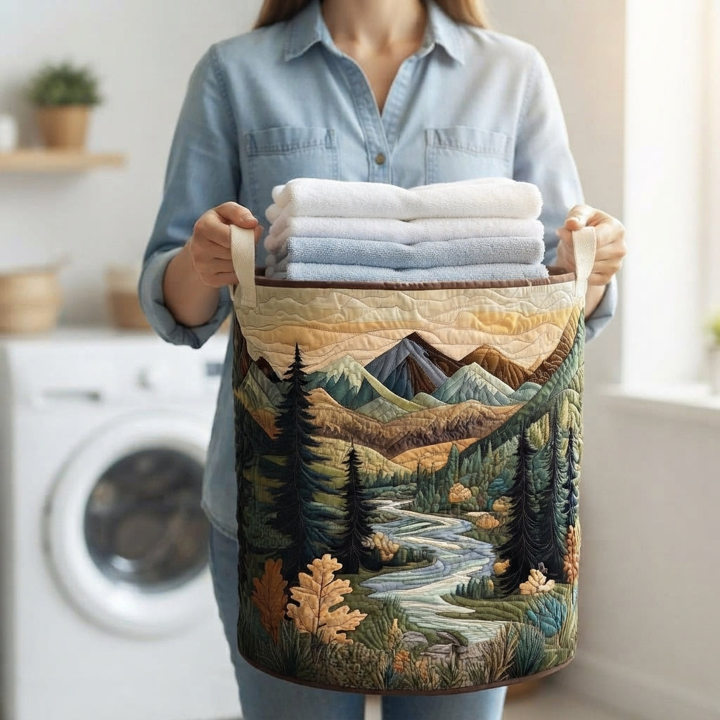 Quilted fabric laundry basket with handles, freestanding, 3 sizes