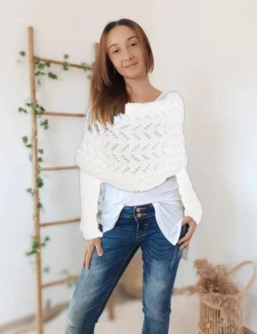 Wrap scarf with double sleeves - cozy knitted scarf with integrated sleeves