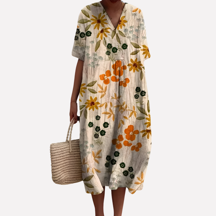 Women’s Floral Summer Dress – V‑Neck &amp; Short Sleeves
