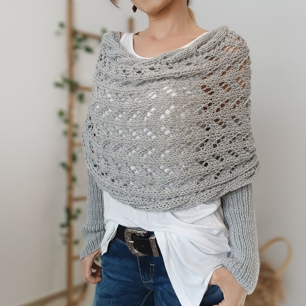 Wrap scarf with double sleeves - cozy knitted scarf with integrated sleeves