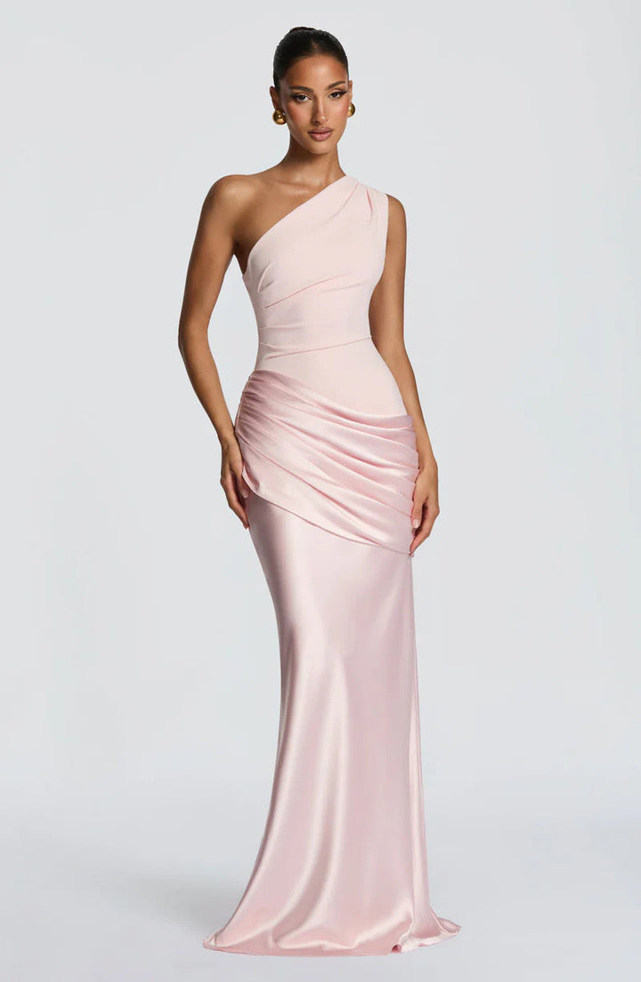 Sidonie One-Shoulder Draped Satin Maxi Dress
