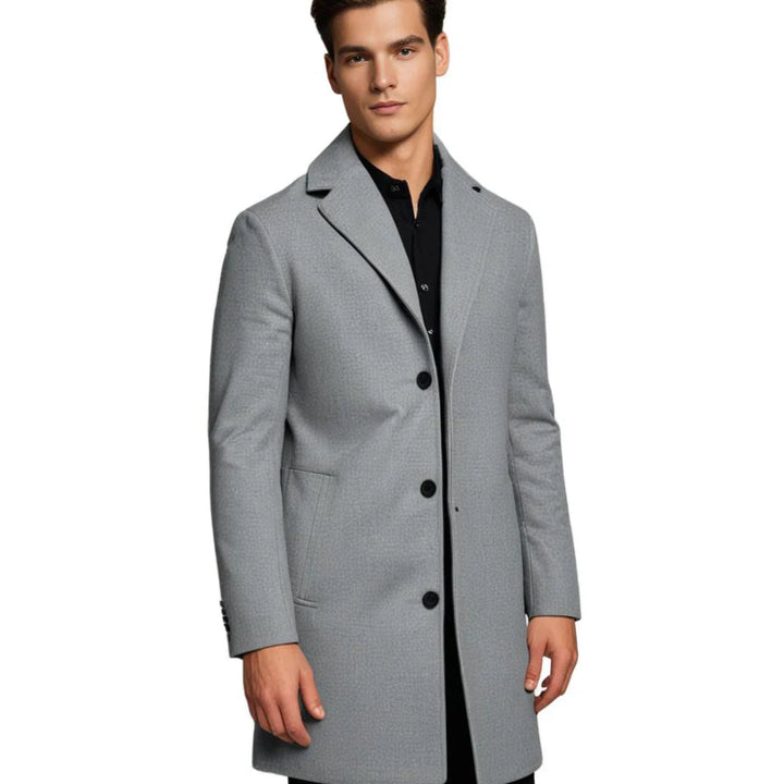 Men's Long Winter Coat with Notch Lapel