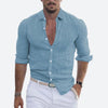 Men's slim-fit linen shirt, open collar, summer button-up shirt