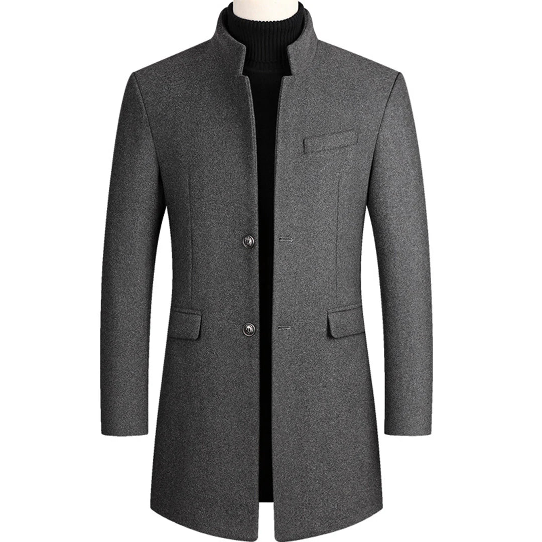 Men's Long Winter Coat with Notch Lapel