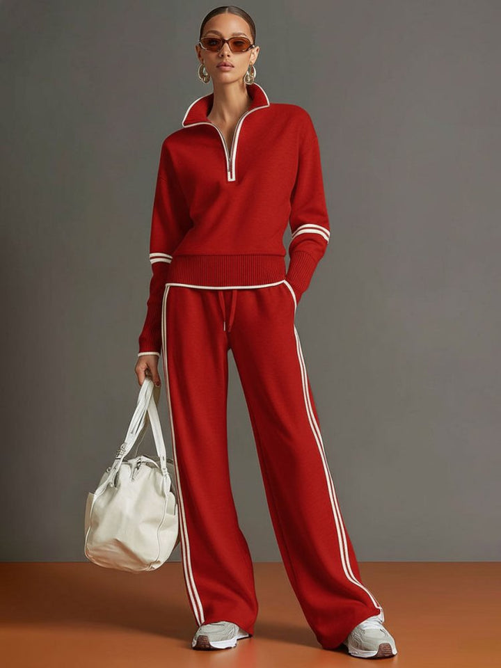Women's Half-Zip Lounge Set – Soft Stretch, Wide Legs, Ideal Travel Outfit