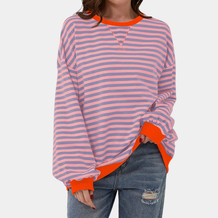 Oversized Striped Long Sleeve T-Shirt for Women