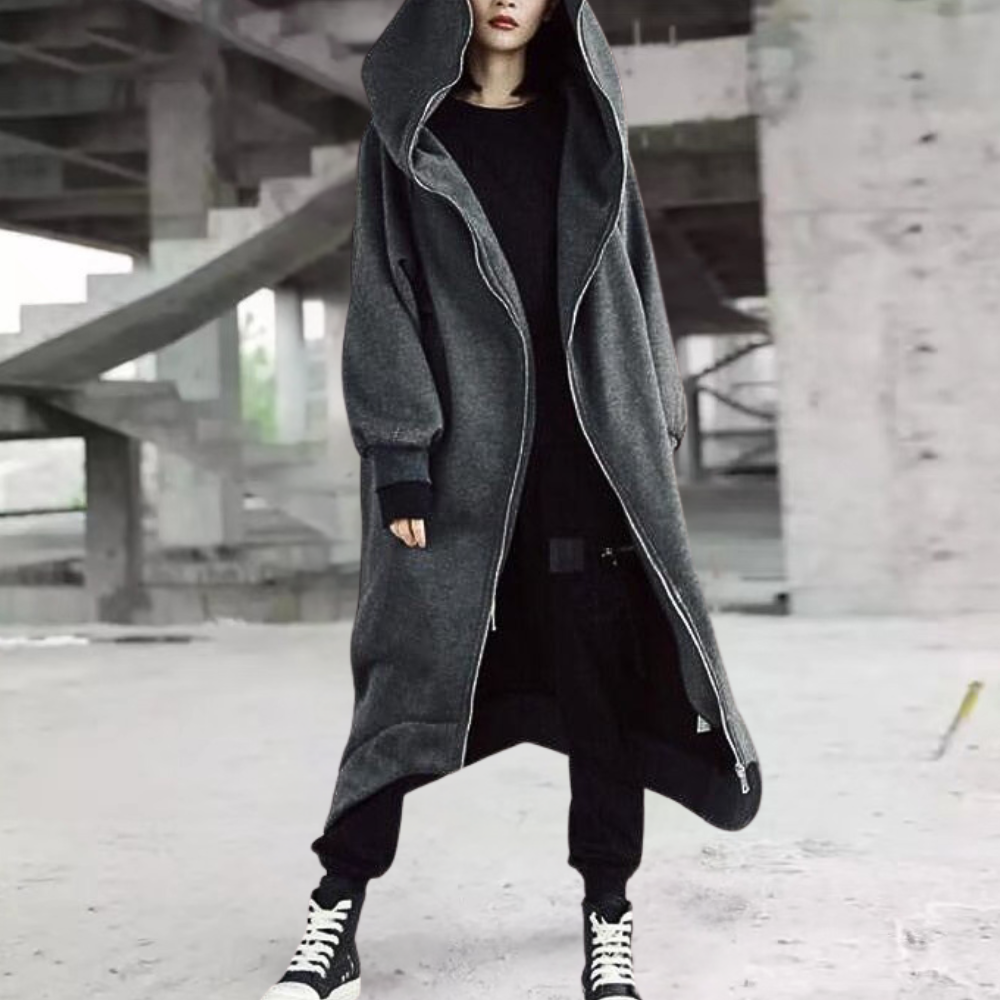 Oversized Women's Coat with Hood and Zipper – Cozy Elegance for Every Season