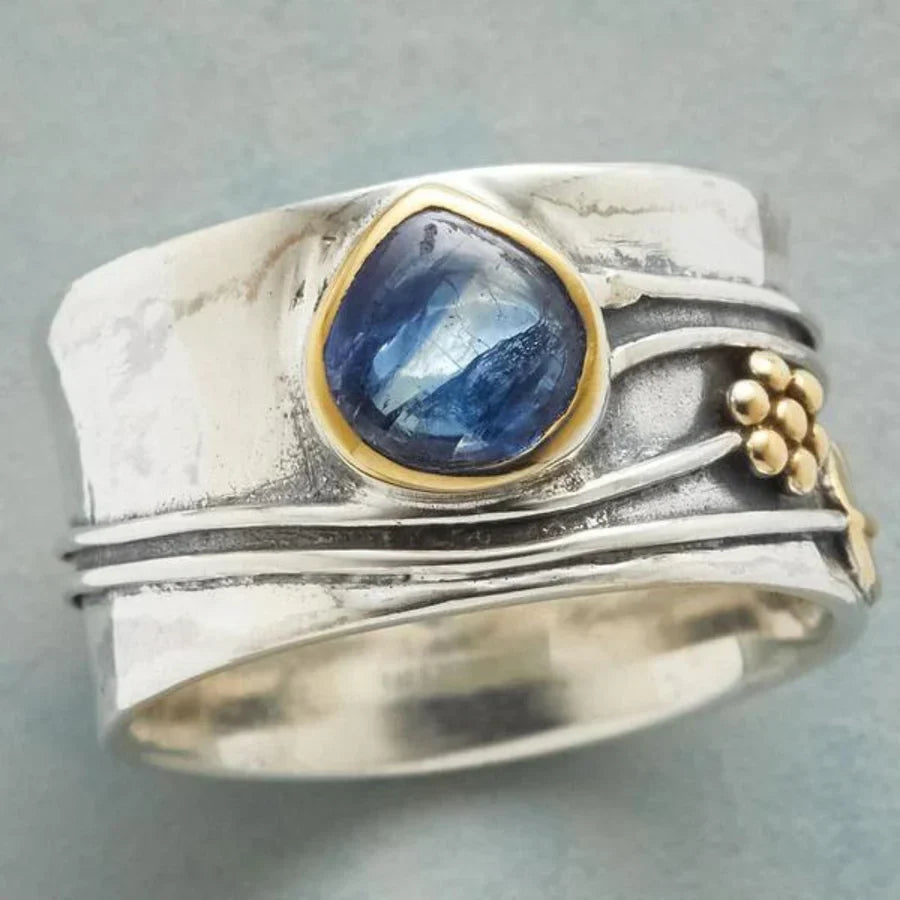 Dreamy white gold meditation ring with gemstones