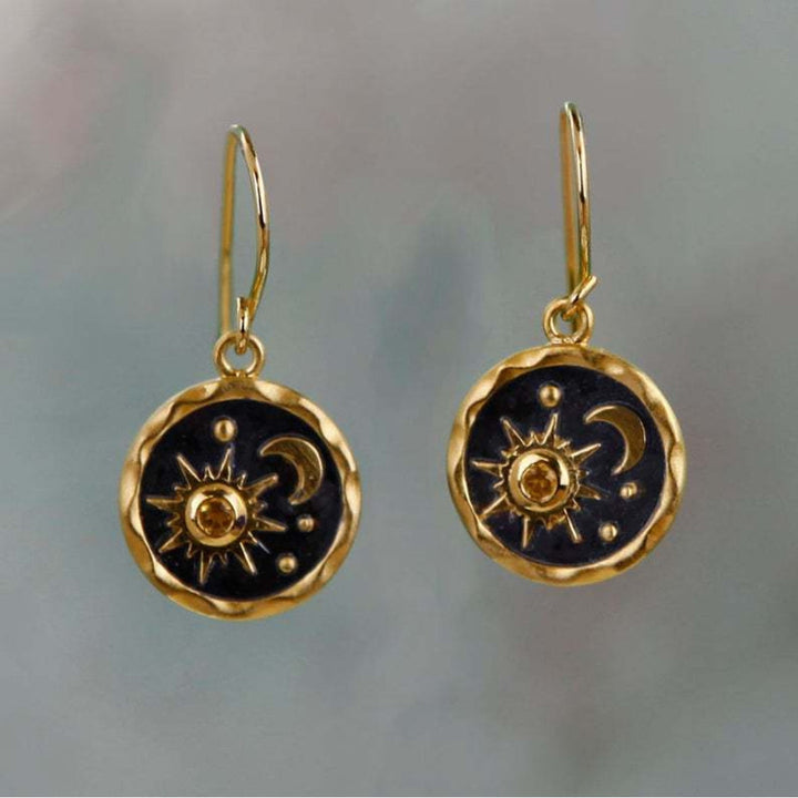Boho earrings with sun and moon design