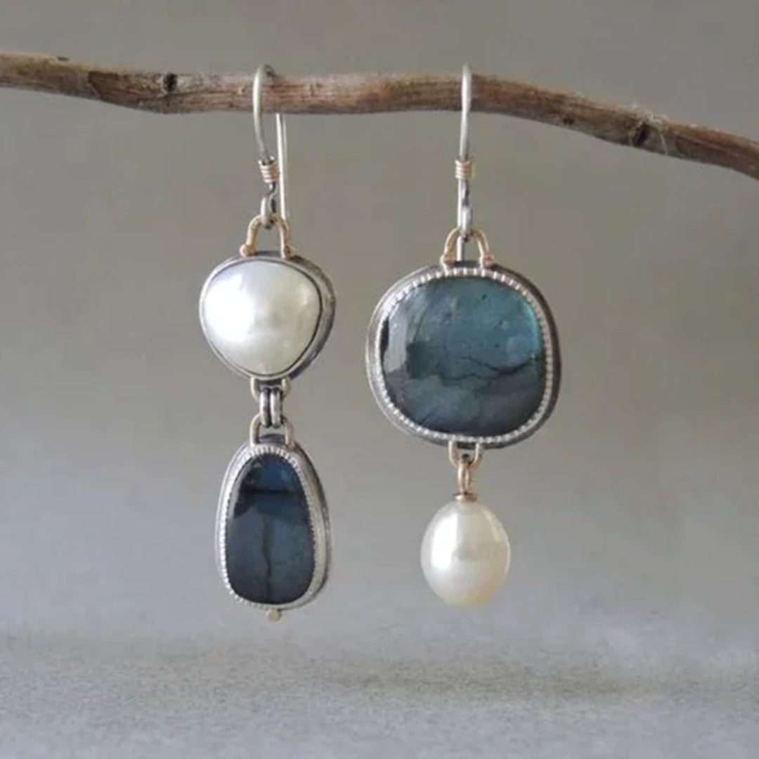 Elegant Earrings with Blue Stone and Pearl