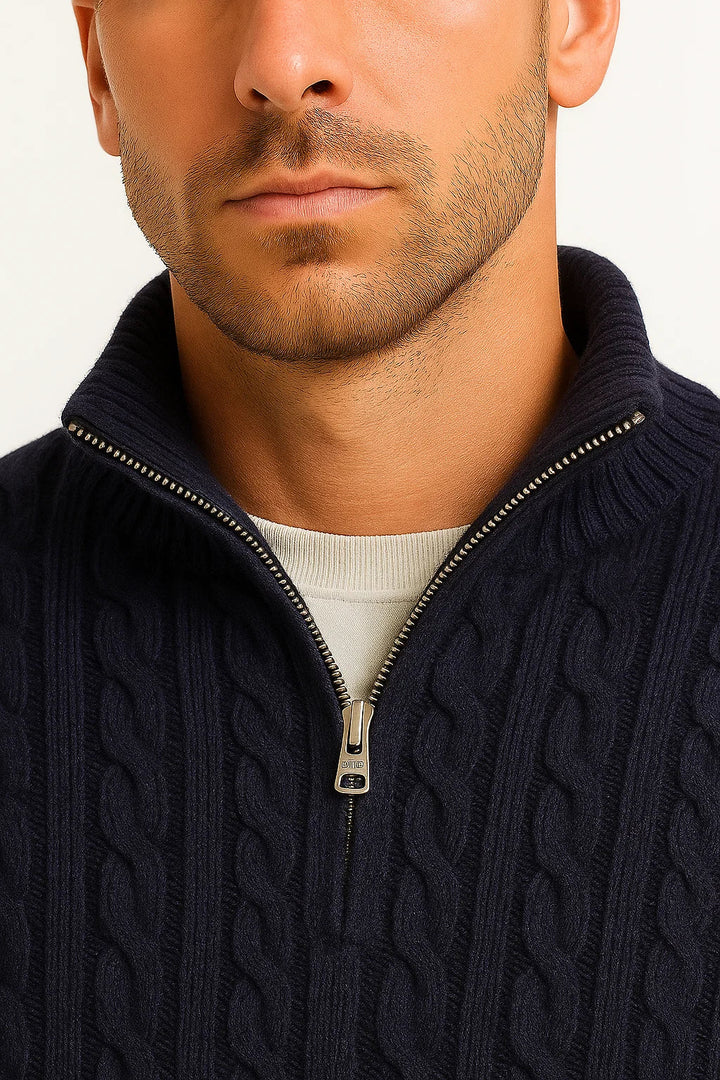 Men's Cable-Knit Sweater with Quarter Zip - Edmond