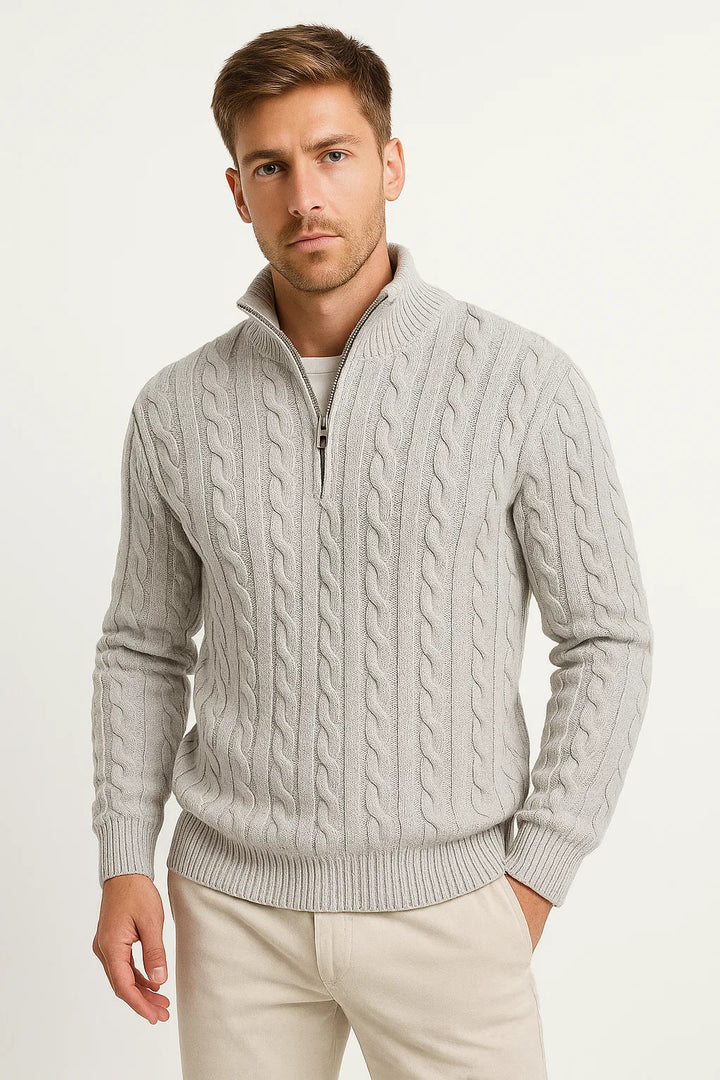 Men's Cable-Knit Sweater with Quarter Zip - Edmond