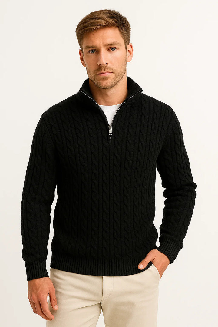 Men's Cable-Knit Sweater with Quarter Zip - Edmond