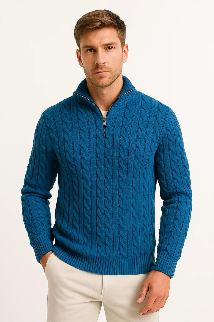 Men's Cable-Knit Sweater with Quarter Zip - Edmond