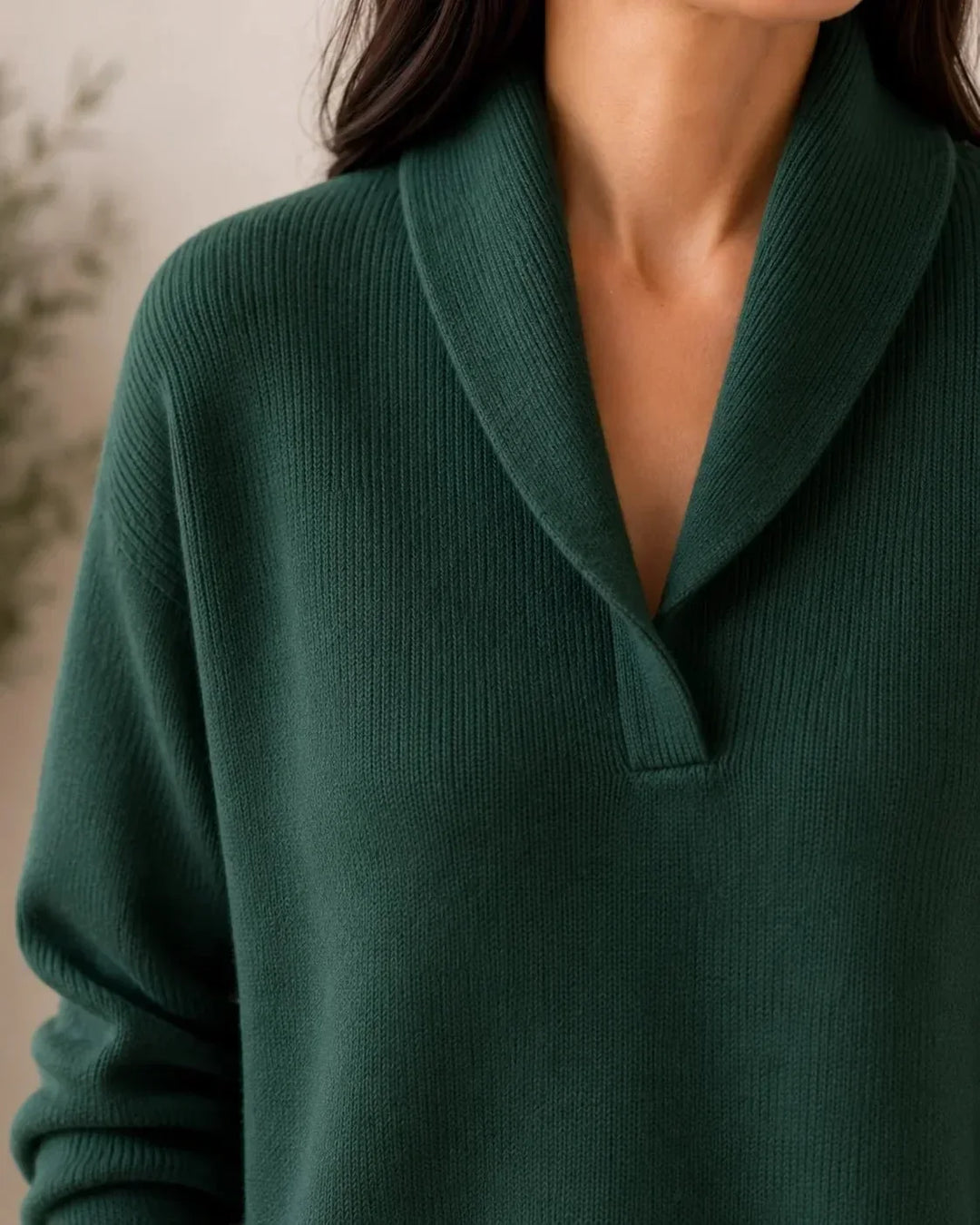 Soft V-neck Jumper with Shawl Collar