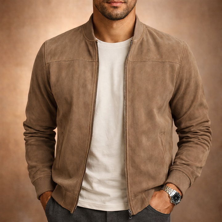 Men's Suede-Look Bomber Jacket – Lightweight Smart-Casual Jacket