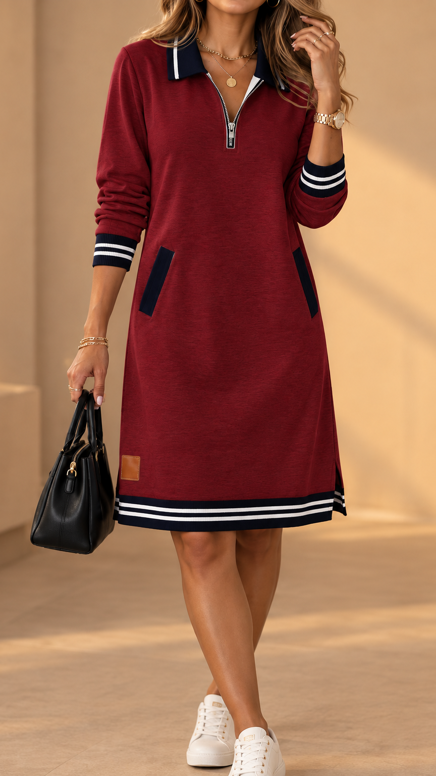 Elegant Polo Dress with Collar and Long Sleeves