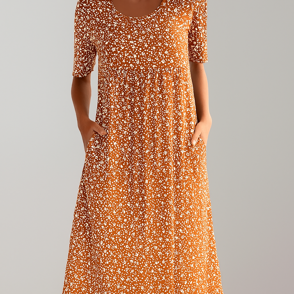 Floral High Waist Midi Dress with Pockets